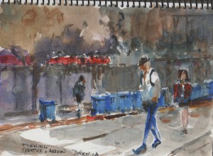 Shattuck avenue, watercolour, early morning street view