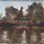 waterolour, pencil, 9x7, view from Commercial Wharf, Monterey CA