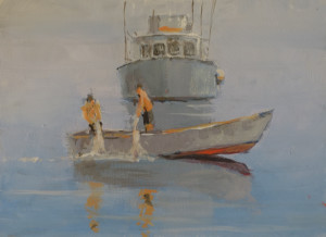 Setting the nets, Casein  10"x 8" SOLD