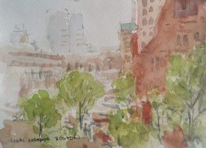 watercolor view from Legal Seafood in Boston