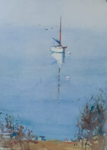 Somerset mooring watercolour 11x15