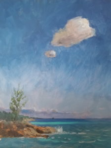 Devonshire Bay clouds, 12" x 16", oil